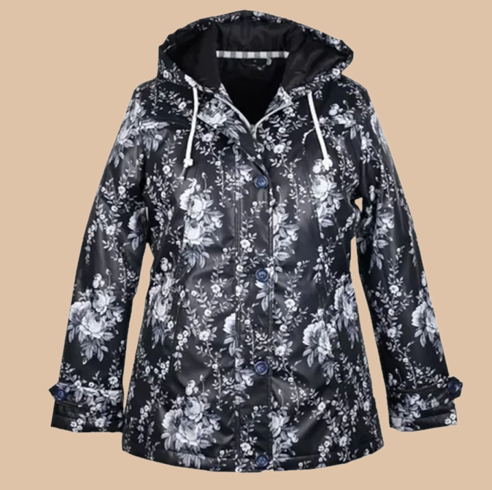 Black floral shop raincoat